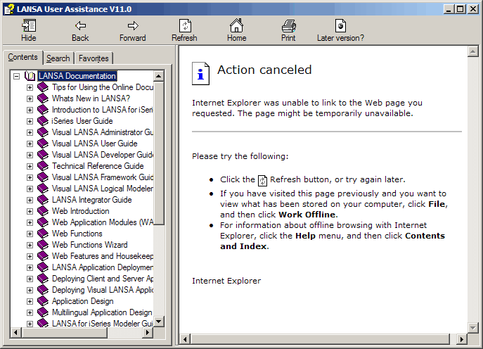 Screenshot showing problem with LANSA Documentation