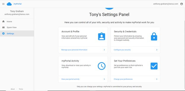My portal settings panel