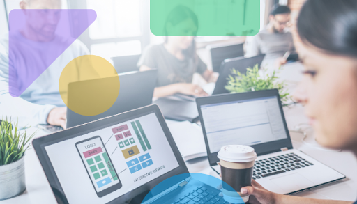 Developers developing an app design using professional low-code software